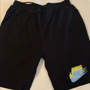 Nike Men's Black Athletic Shorts with Blue Logo